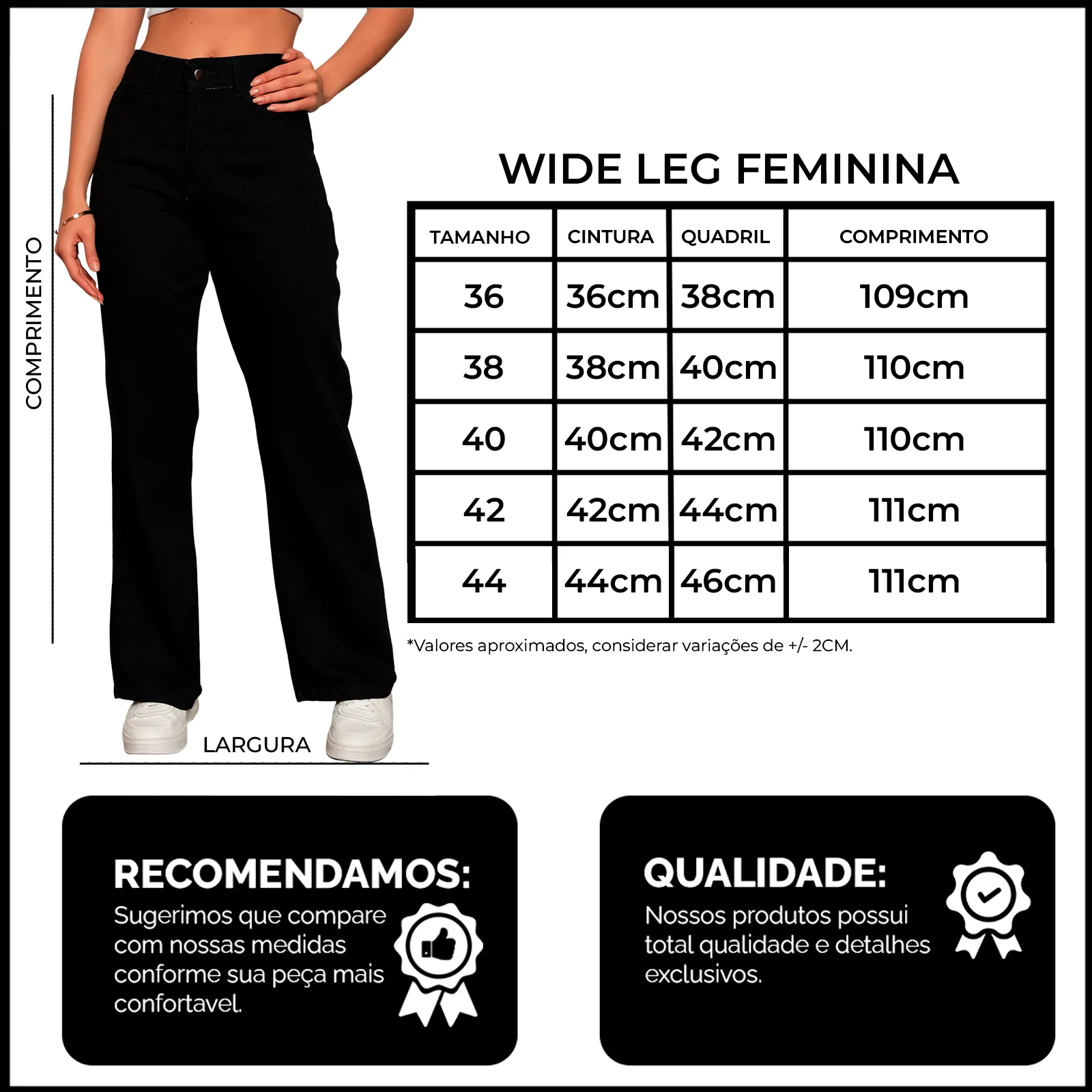 Calça Wide Leg Sarja Pantaloma Feminina