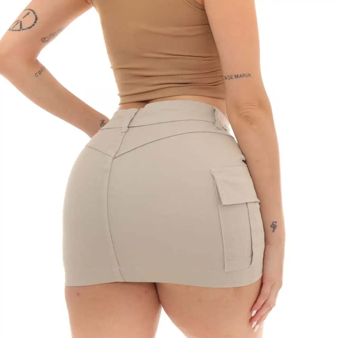 Mini saia da moda feminina premium bege cargo