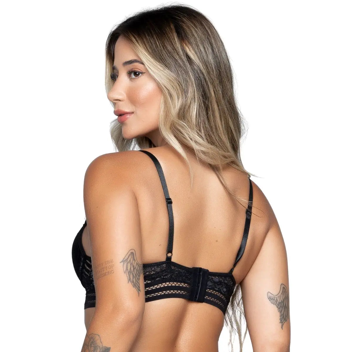 Conjunto de lingerie sexy com bojo, renda e elástico