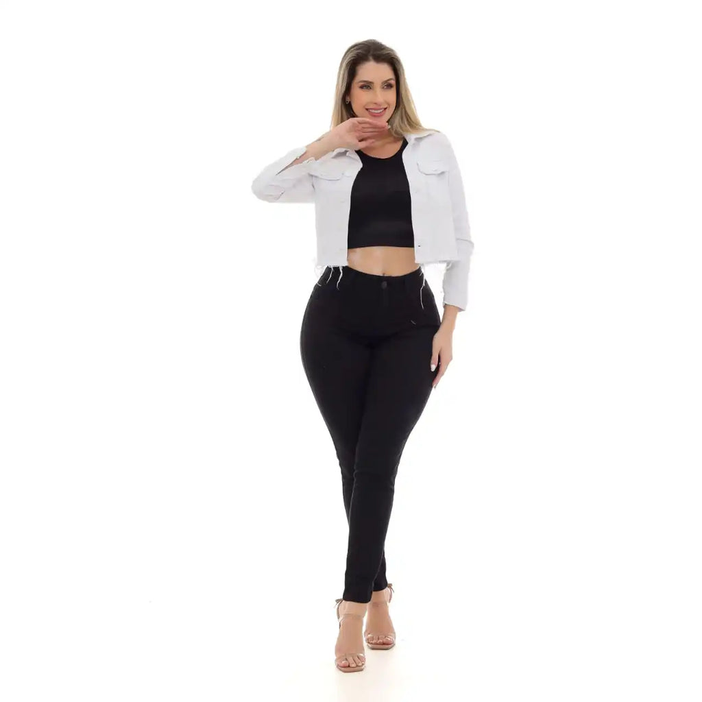 Jaqueta Feminina Cropeed Jeans Branca Desfiada