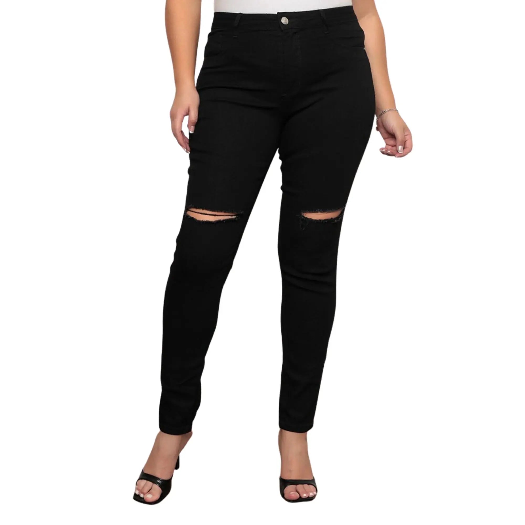 Calça Jeans Plus Size Rasgada Onix Feminina