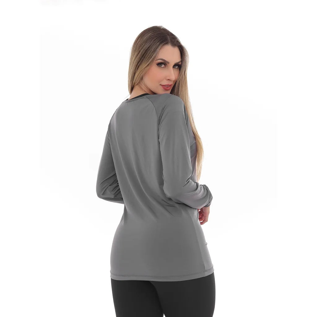 Camiseta Feminina Manga Longa Proteção UV 30 Chumbo
