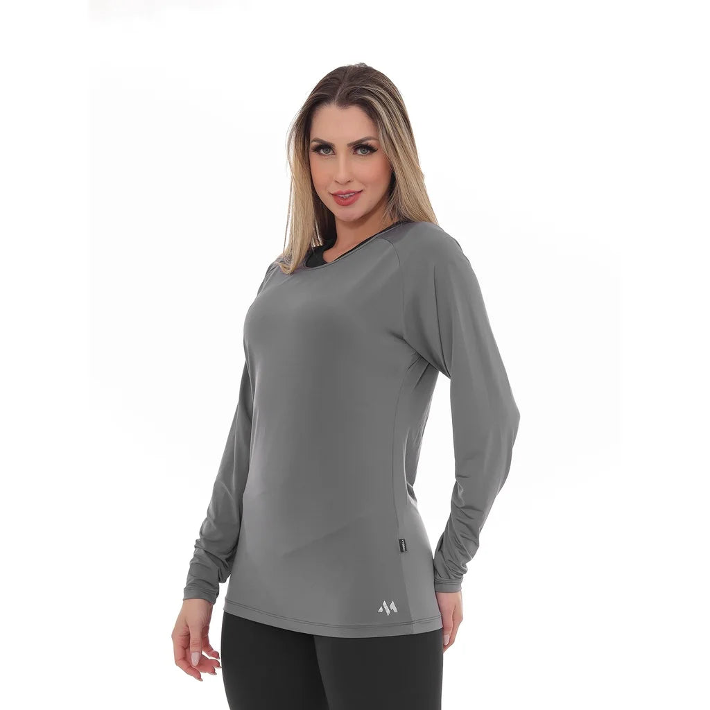 Camiseta Feminina Manga Longa Proteção UV 30 Chumbo
