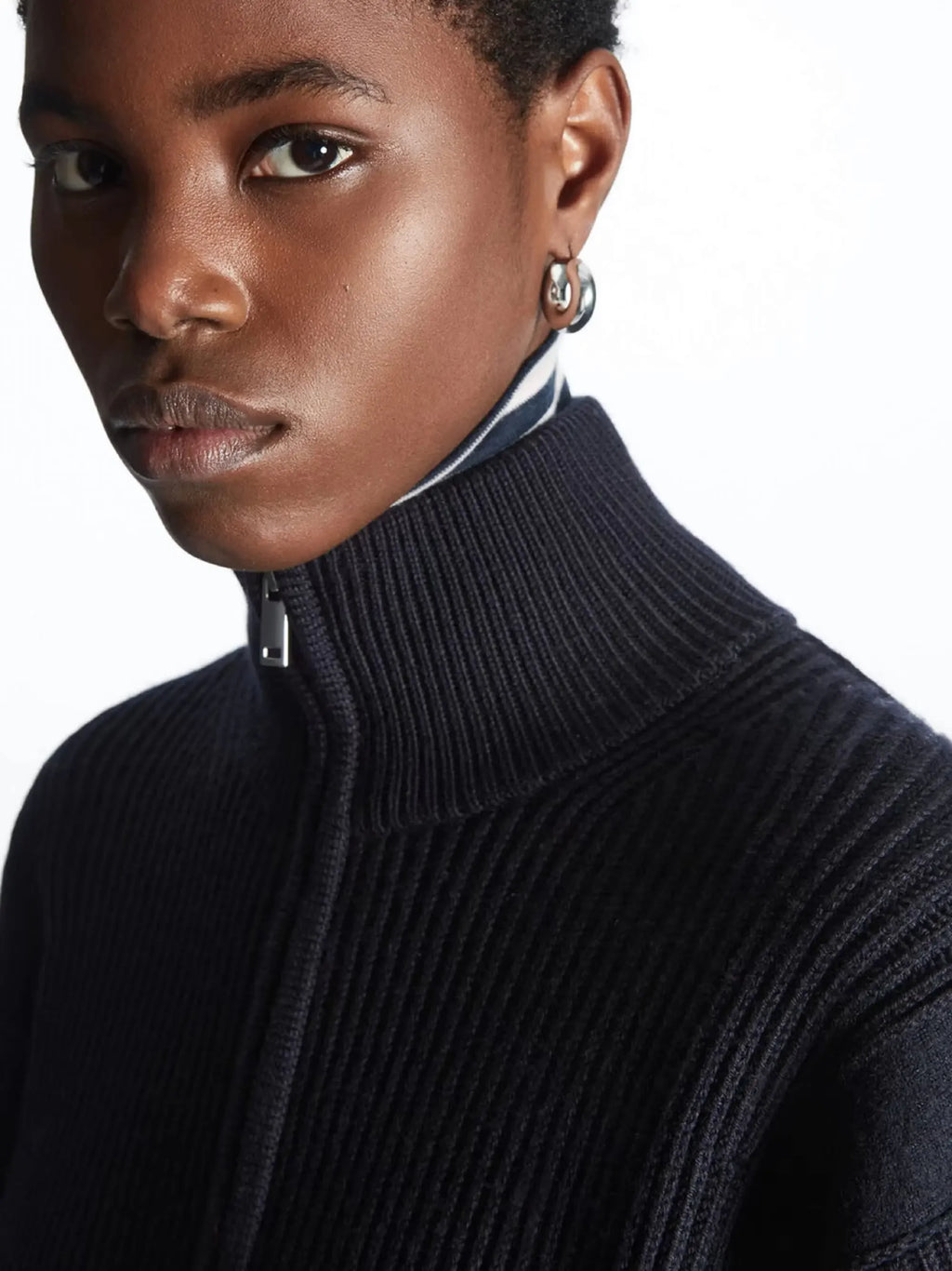 Jaqueta de Tricô Gola Alta com Zíper - Mistura de Lã Feminina