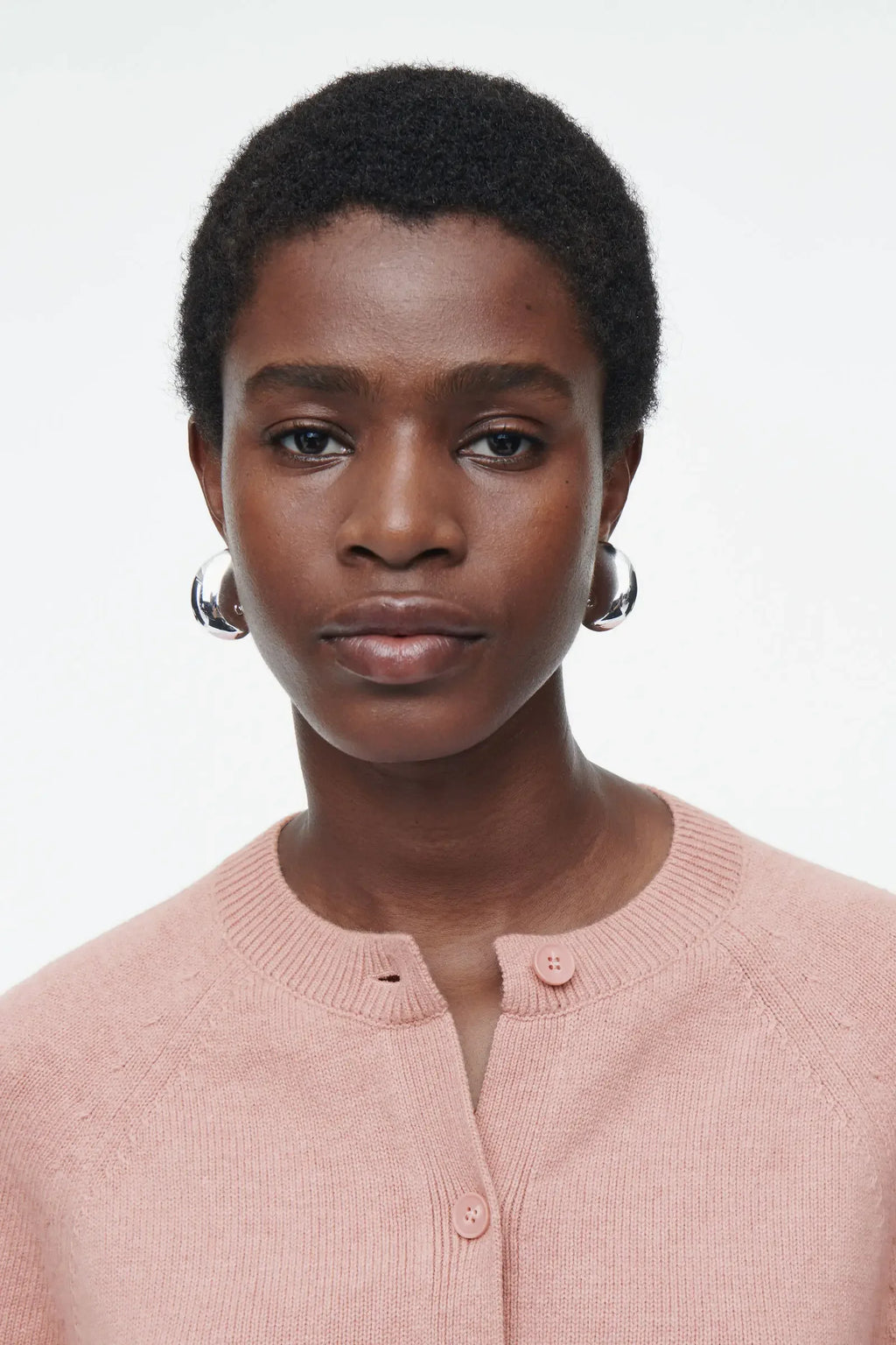 Cardigan de Tricô Rosa Curto Gola Redonda - Manga Longa Casual Feminino