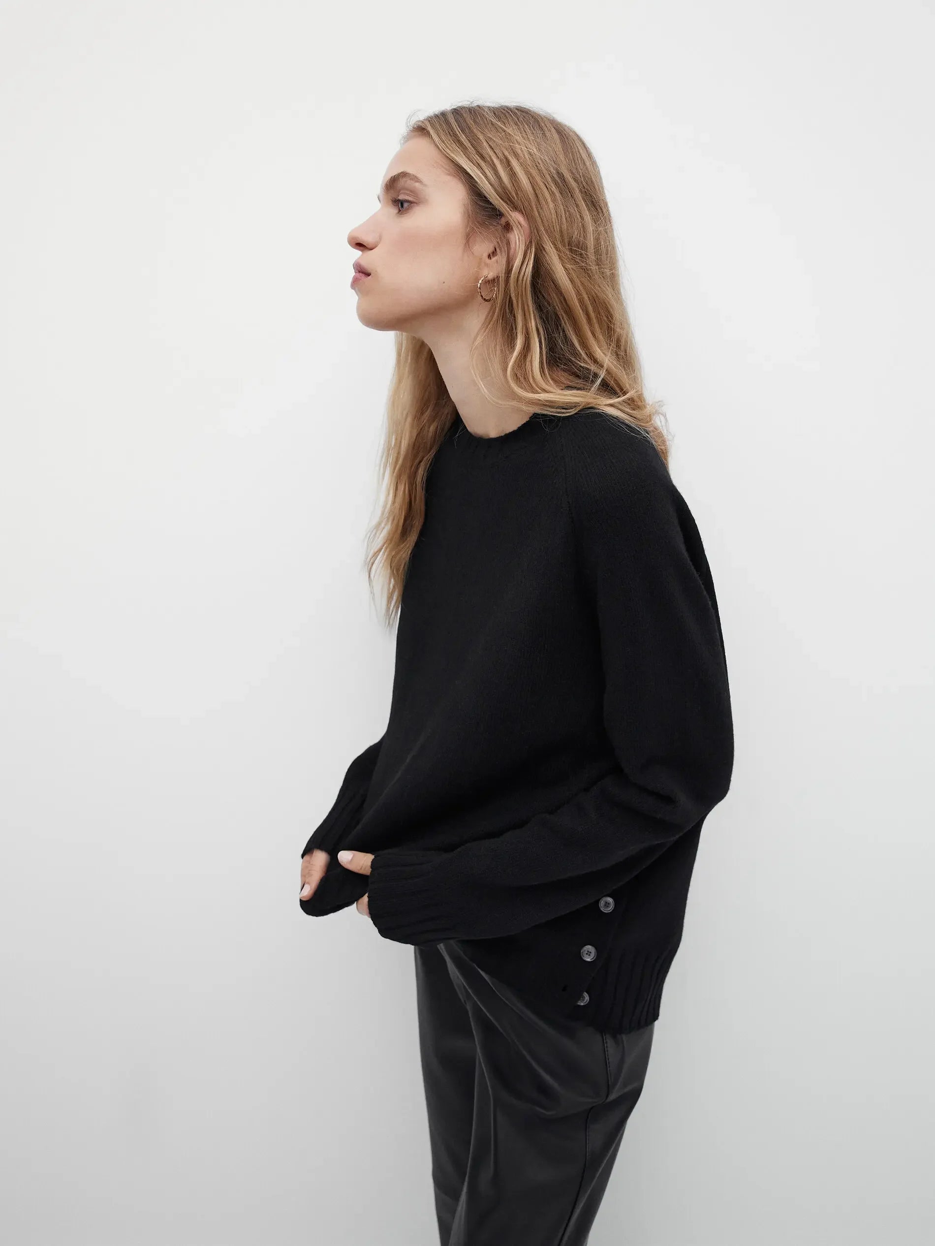 Blusa de Tricô com Botões Laterais - Mistura de Lã Feminina