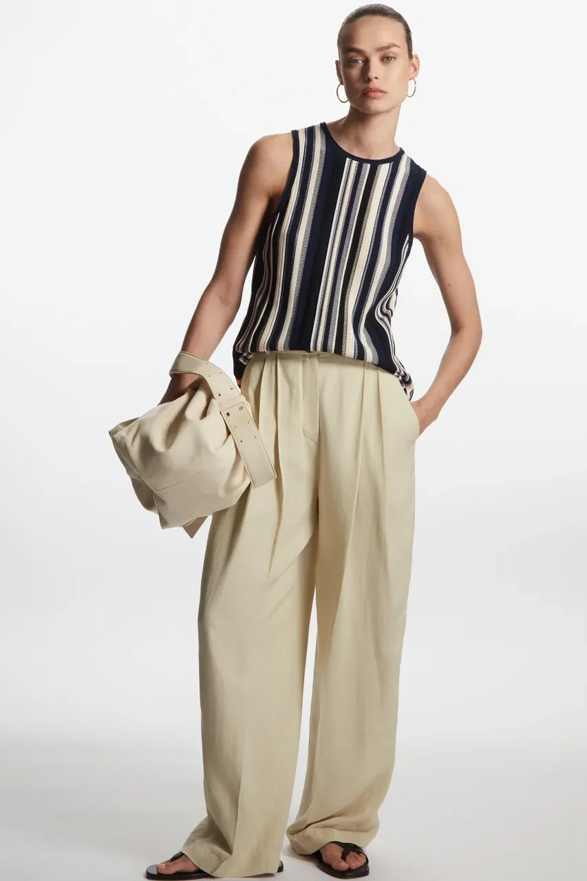 Colete de Tricô Listrado Vertical - Casual Feminino Verão