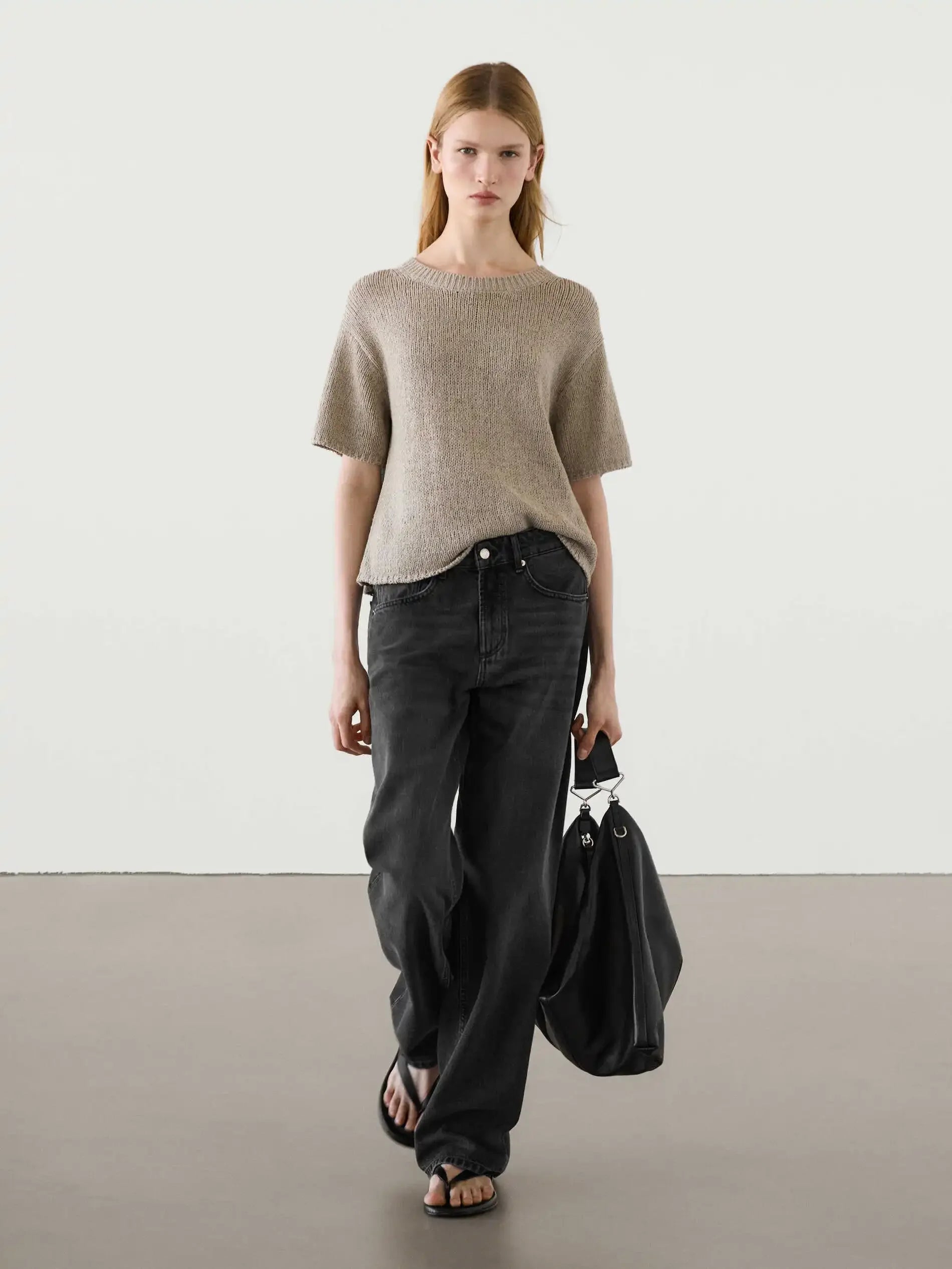 Suéter Básico Marrom Gola Redonda - Manga Curta Casual Feminino