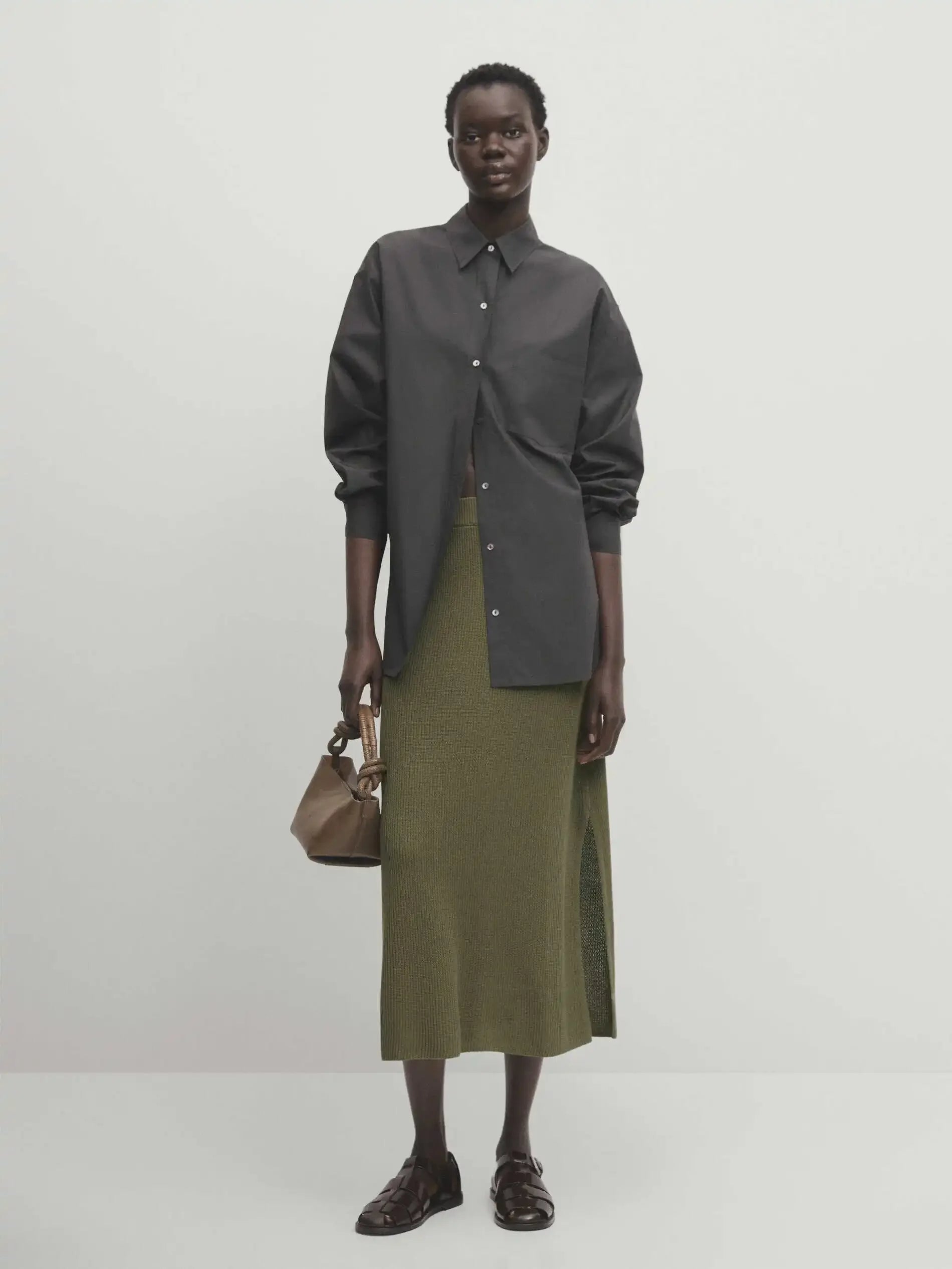 Saia de Tricô Retrô Old Money - Midi Reta Elegante Feminina