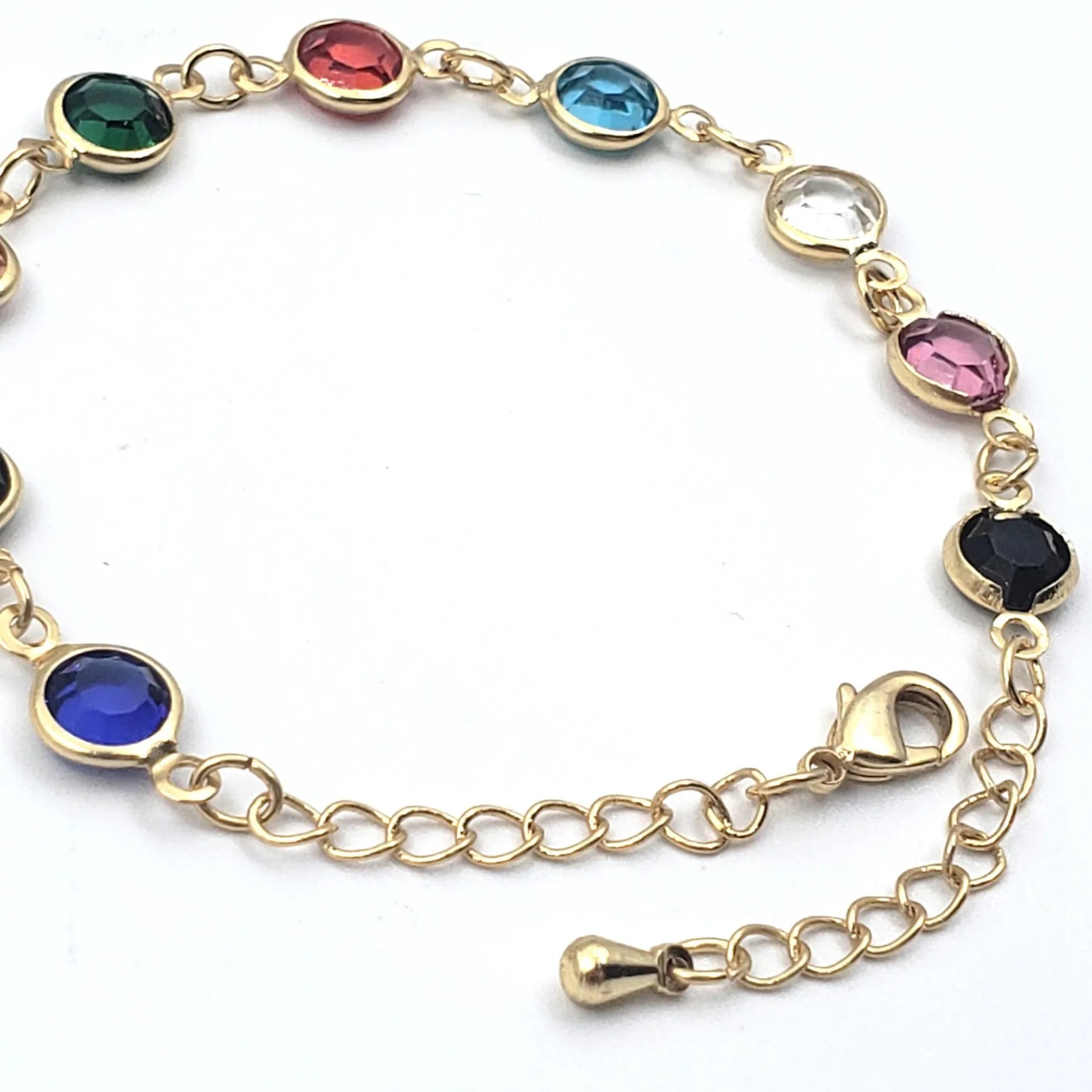 Pulseira feminina banhada a ouro 18K com pedras coloridas