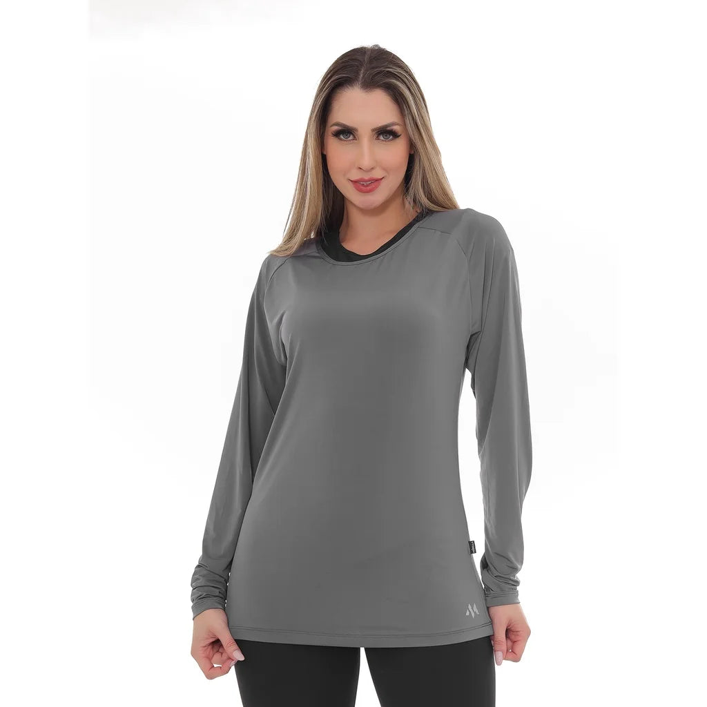 Camiseta Feminina Manga Longa Proteção UV 30 Chumbo