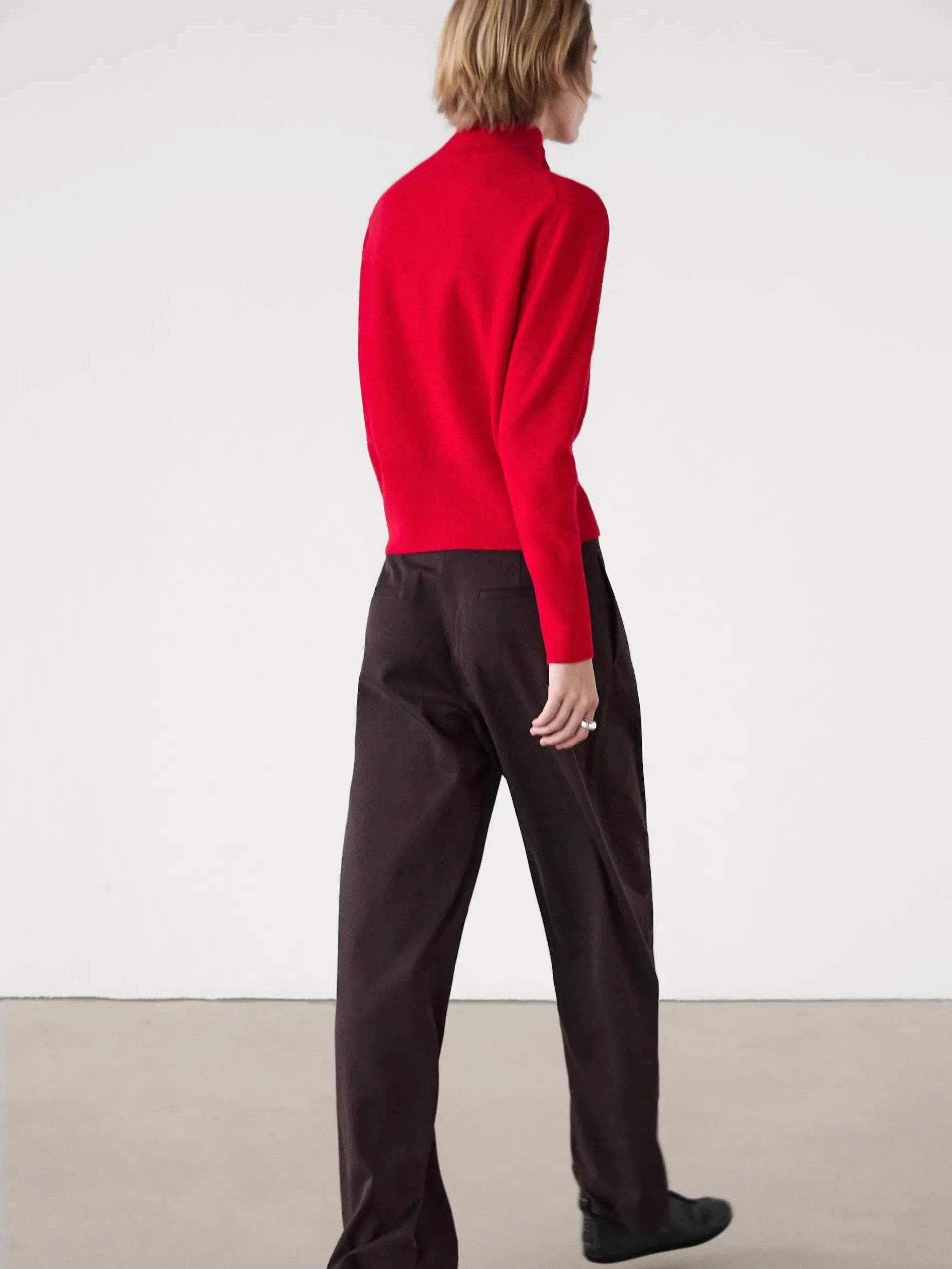 Cardigan de Tricô Minimalista Gola Alta - Manga Longa Ajustado Feminino