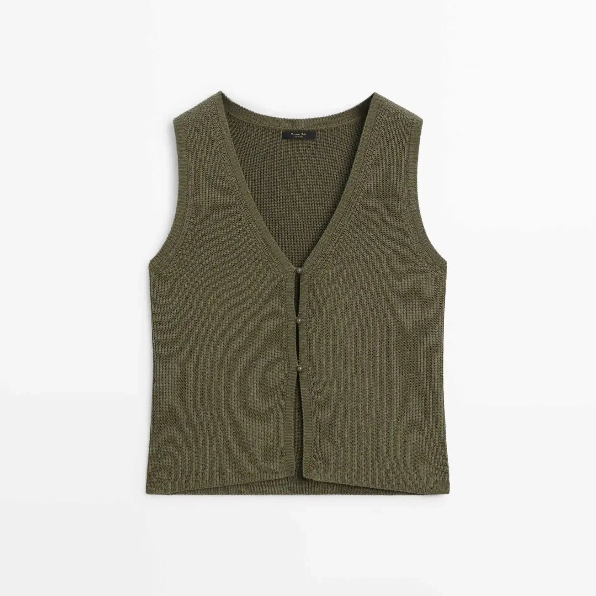 Colete de Tricô Verde Retrô Decote V - Ajustado Elegante Feminino