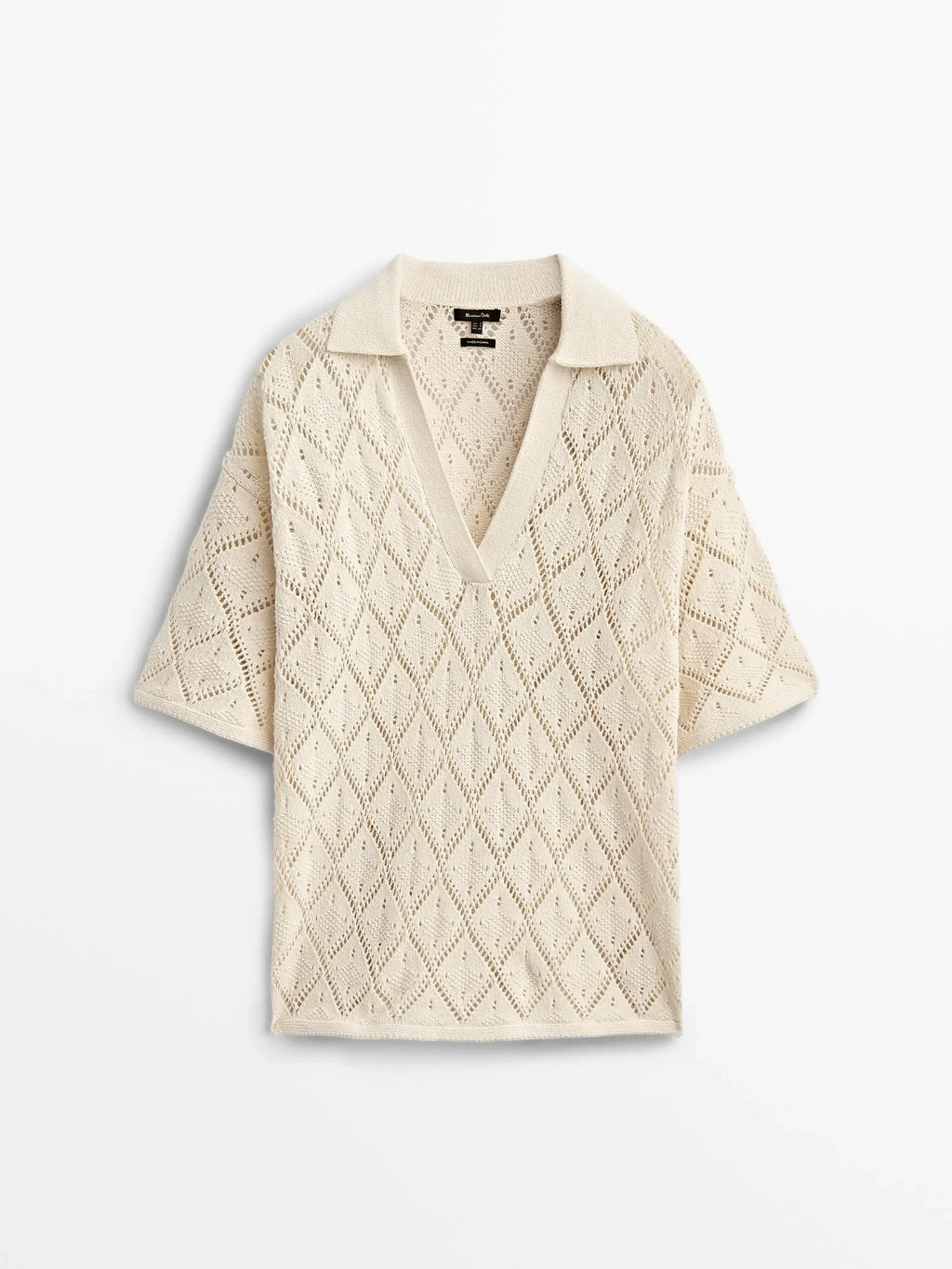 Blusa de Tricô Vazada Decote V - Marrom Claro Ajustada Feminina