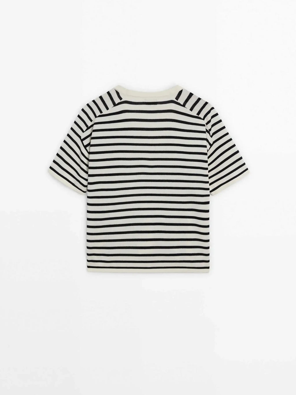 Blusa de Tricô Listrada Decote V - Manga Curta Feminina