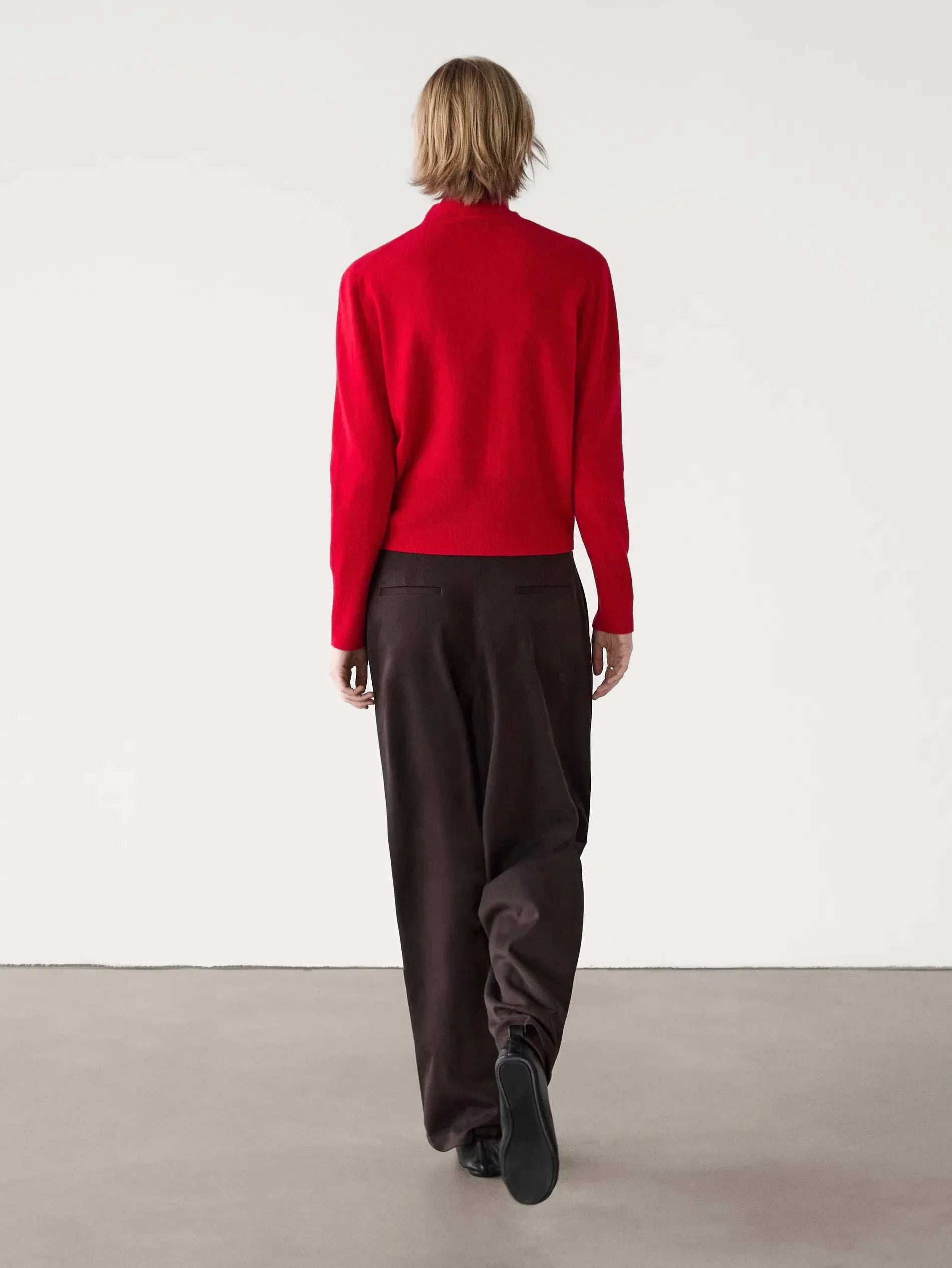 Cardigan de Tricô Minimalista Gola Alta - Manga Longa Ajustado Feminino