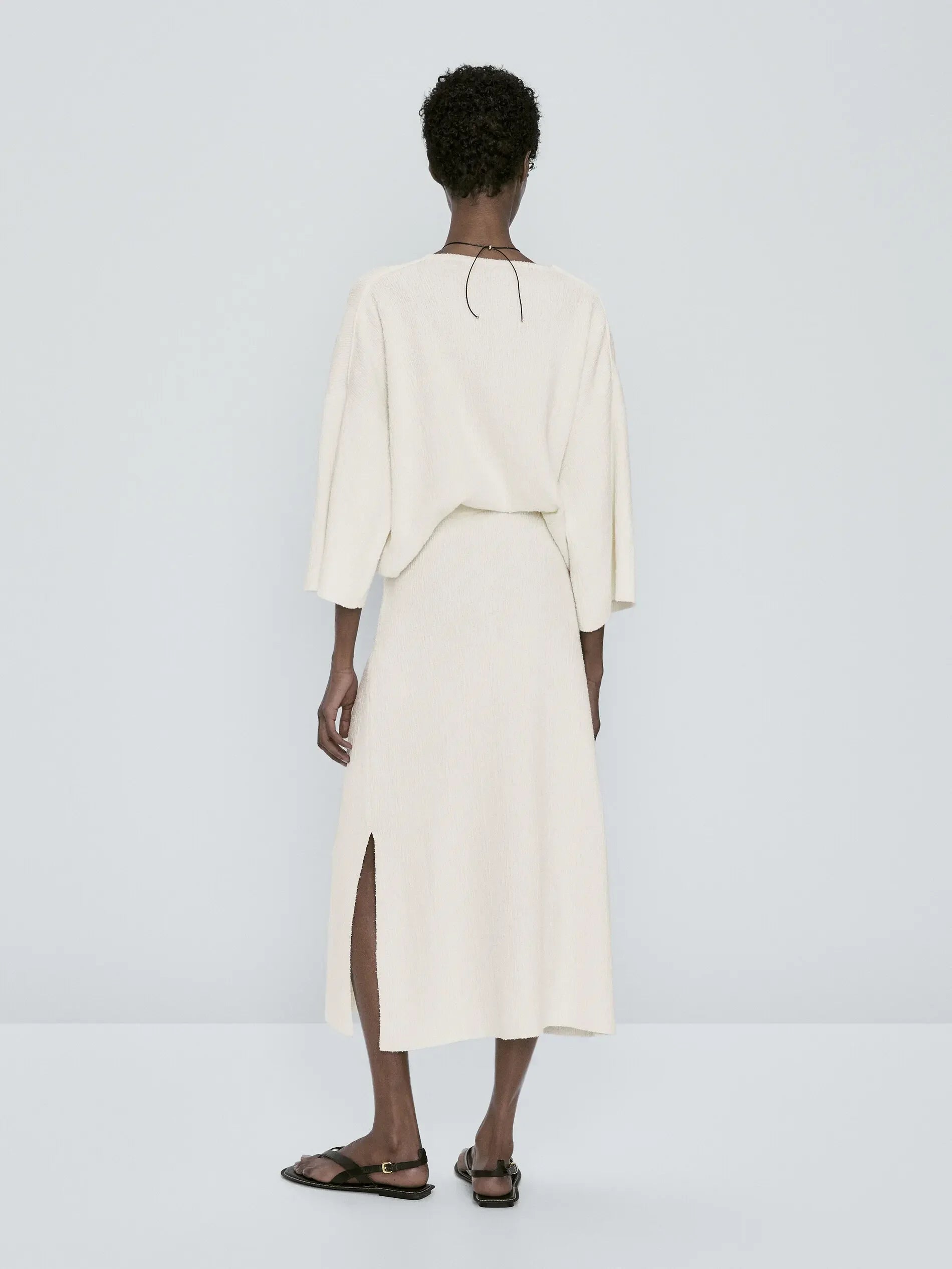 Saia de Tricô Texturizada Midi - Cor Sólida Feminina Elegante