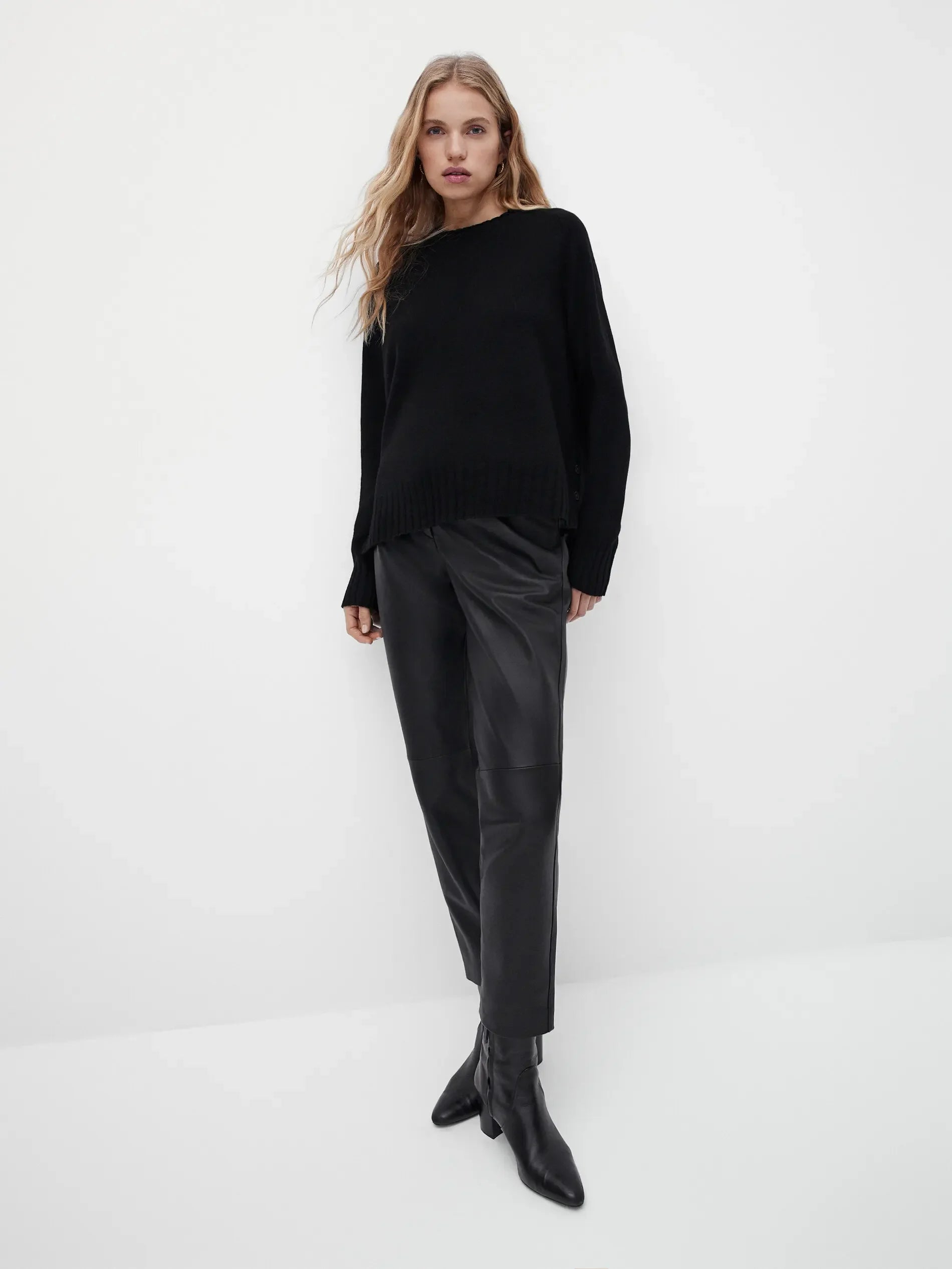 Blusa de Tricô com Botões Laterais - Mistura de Lã Feminina