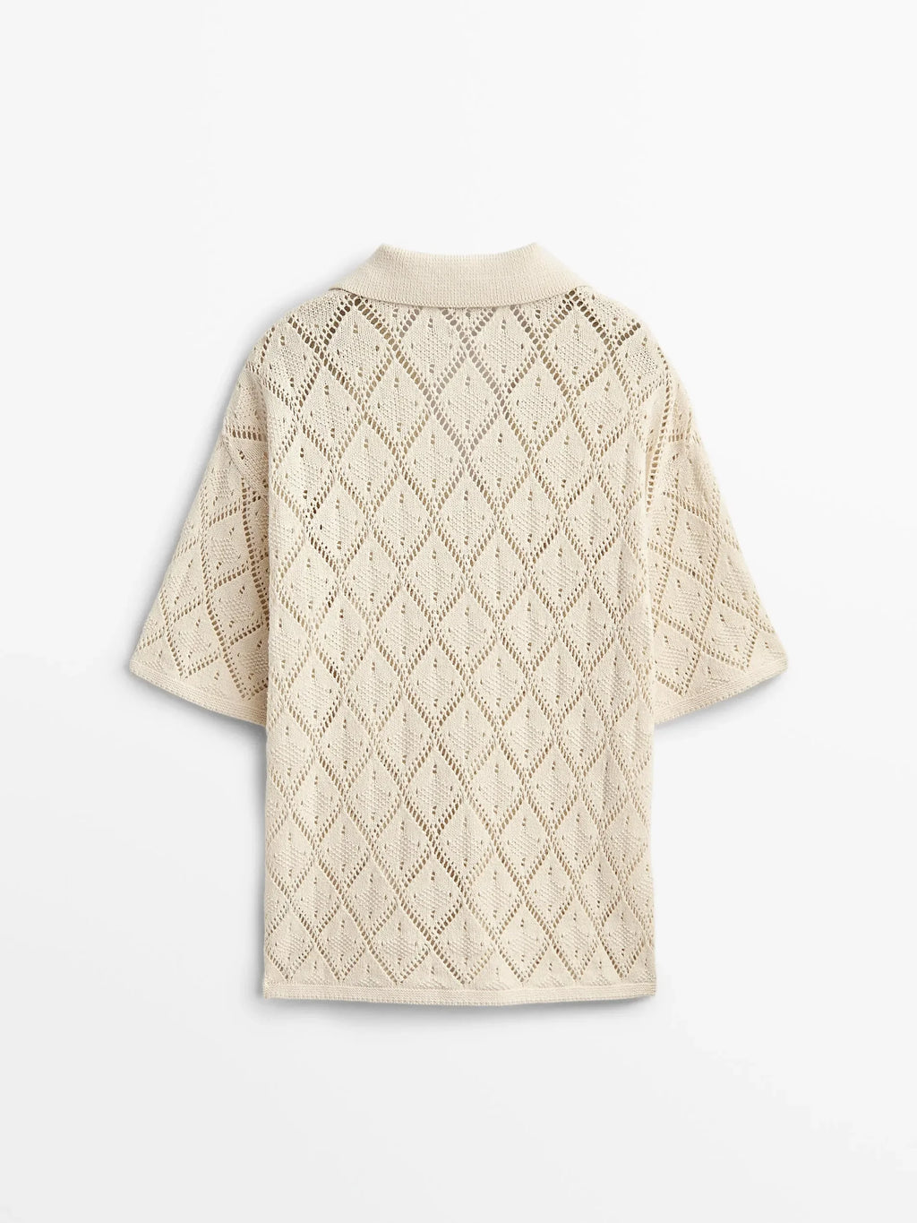 Blusa de Tricô Vazada Decote V - Marrom Claro Ajustada Feminina