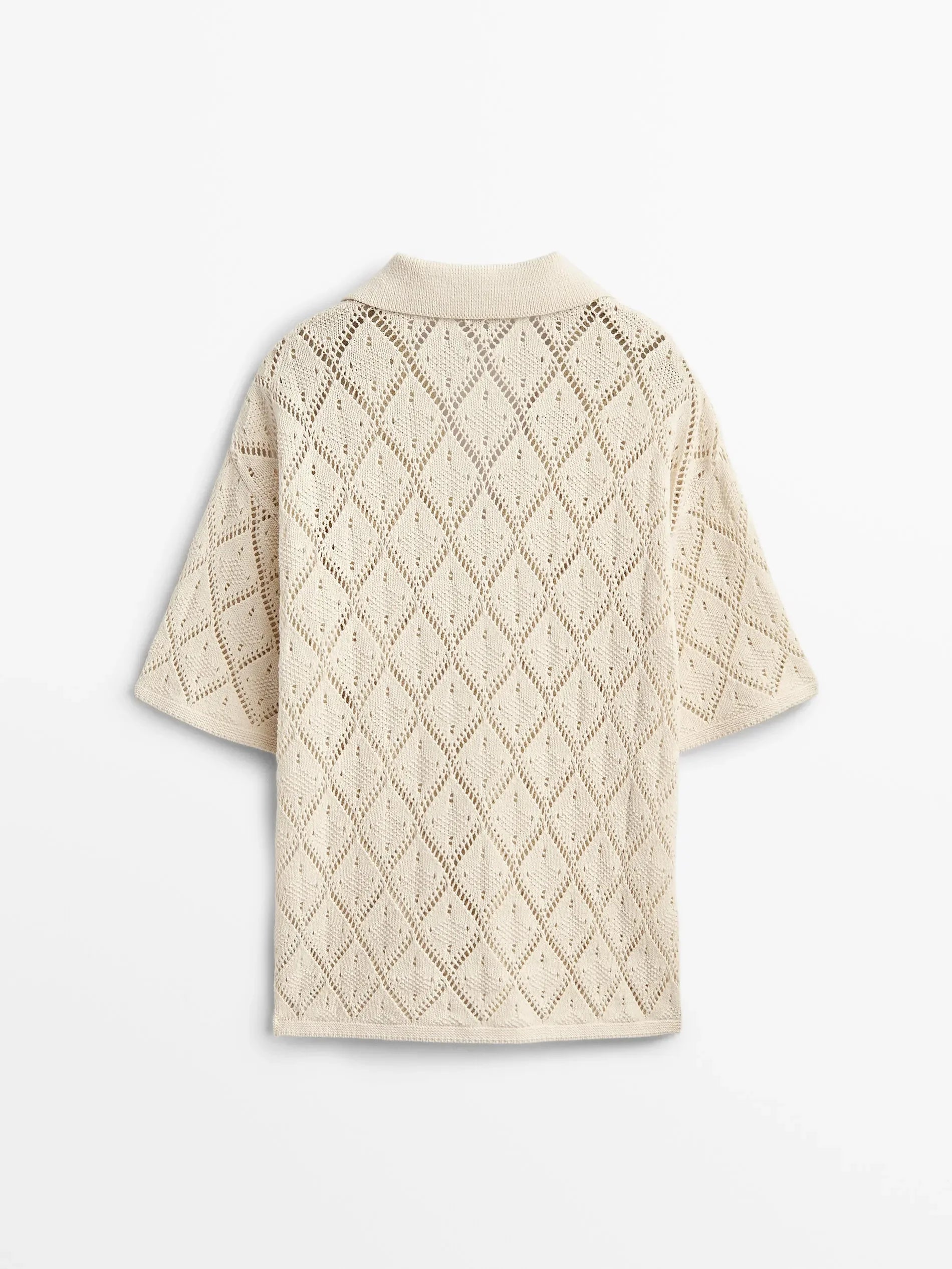 Blusa de Tricô Vazada Decote V - Marrom Claro Ajustada Feminina