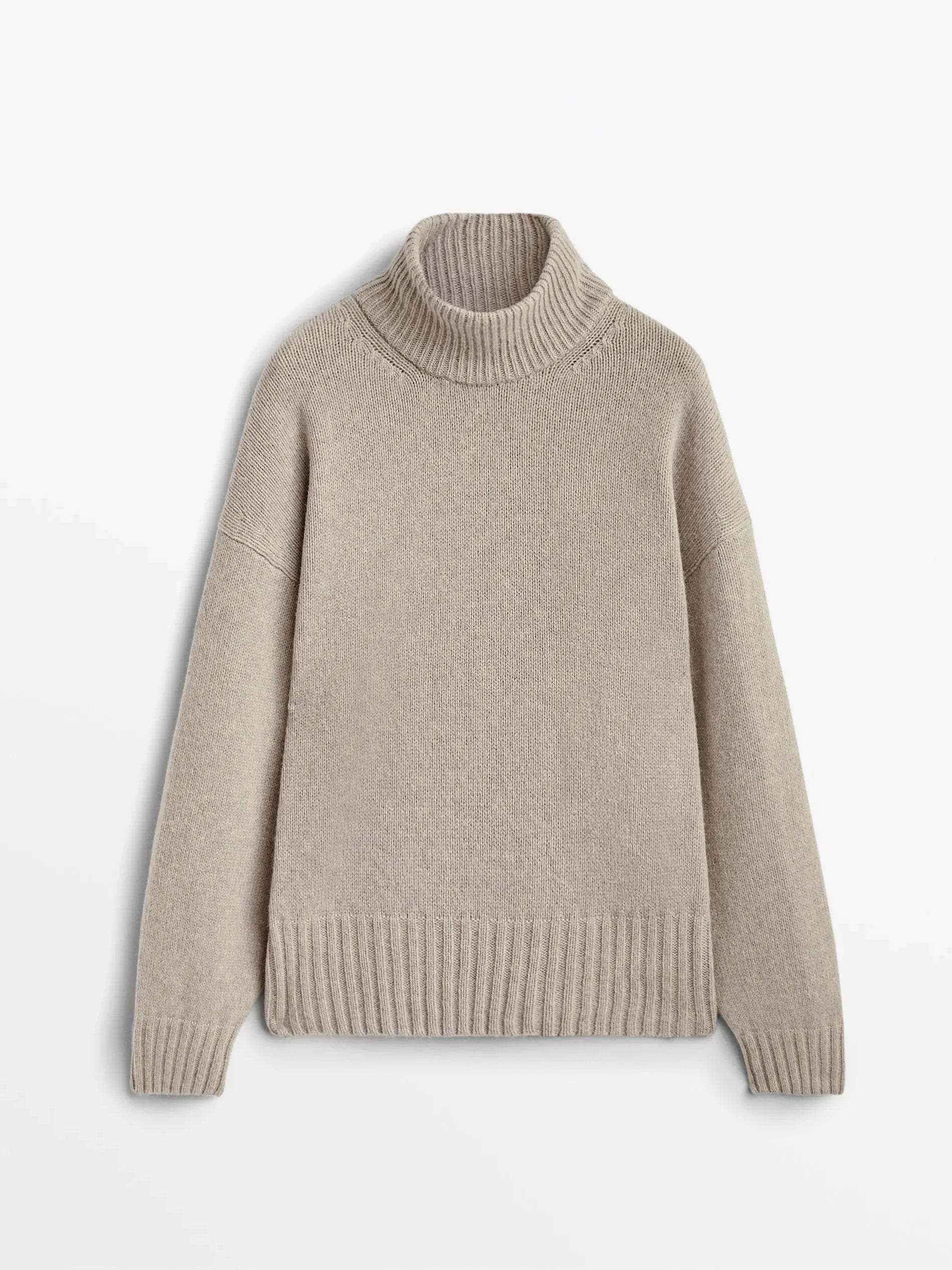 Blusa de Tricô com Detalhes no Cotovelo - Gola Alta Casual Feminina