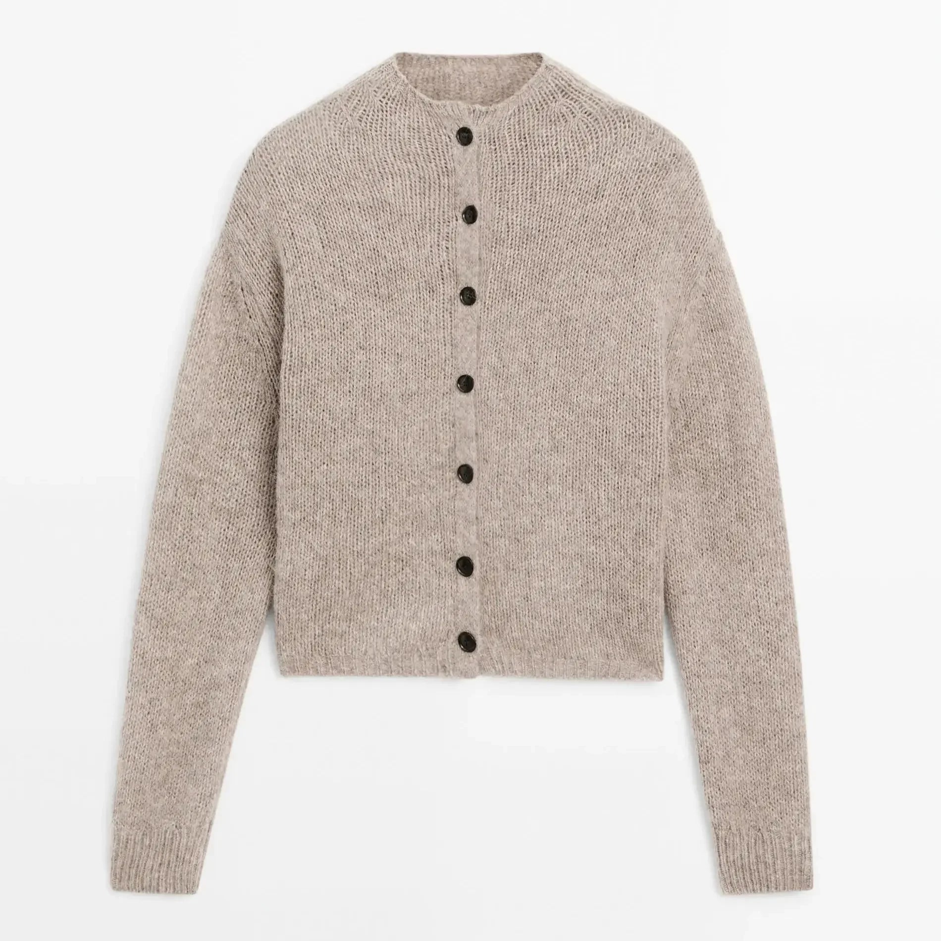 Cardigan de Tricô Minimalista Semi-Gola Alta - Estilo Executivo Feminino