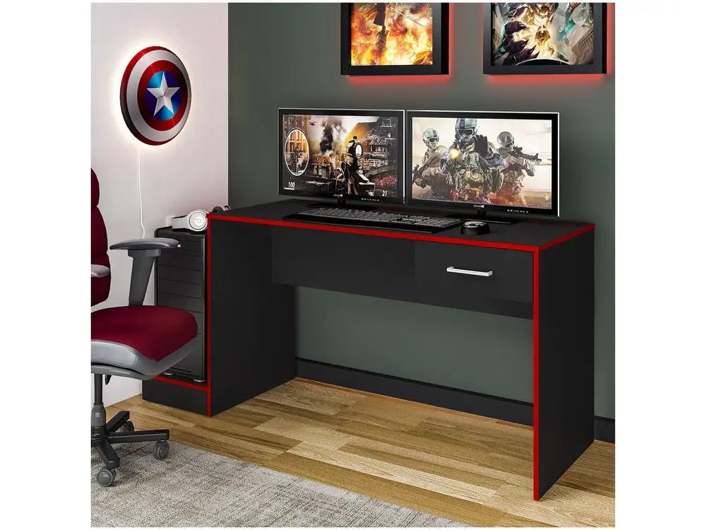 Table Gamer Artely Black and Red 1 Drawer