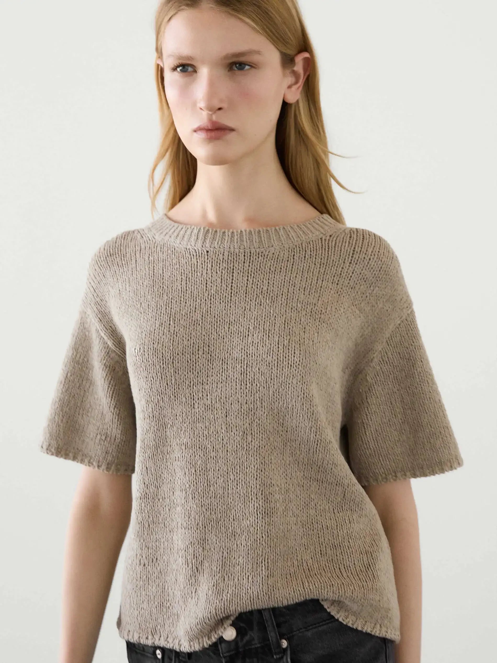 Suéter Básico Marrom Gola Redonda - Manga Curta Casual Feminino