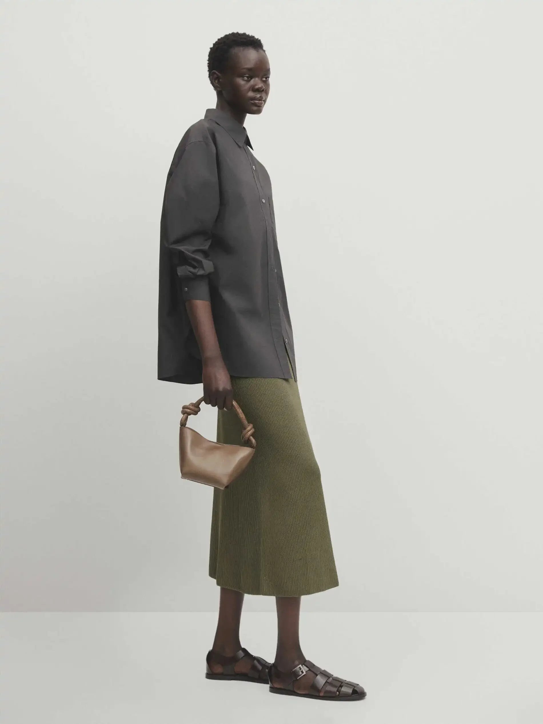 Saia de Tricô Retrô Old Money - Midi Reta Elegante Feminina