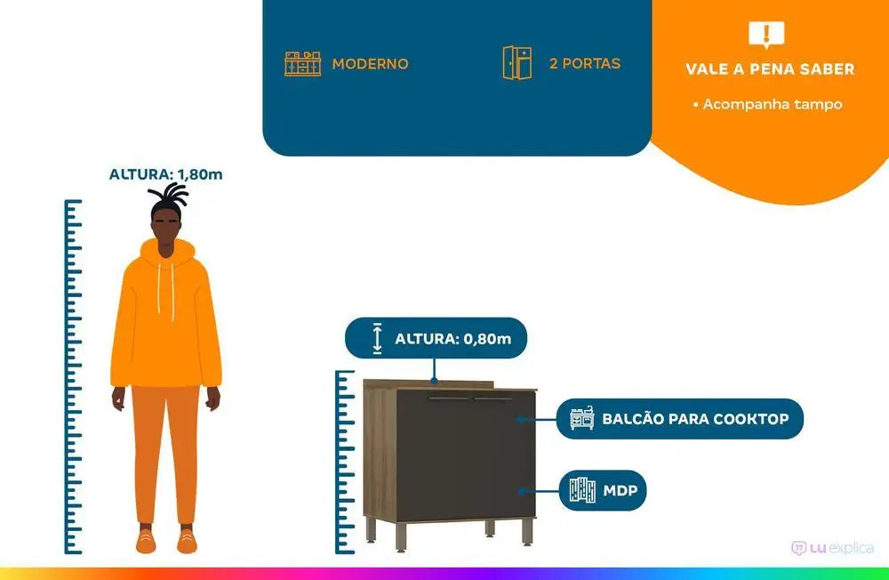 Balcão de Cozinha Luciane com Tampo para Cooktop - 2 Portas Switzerland